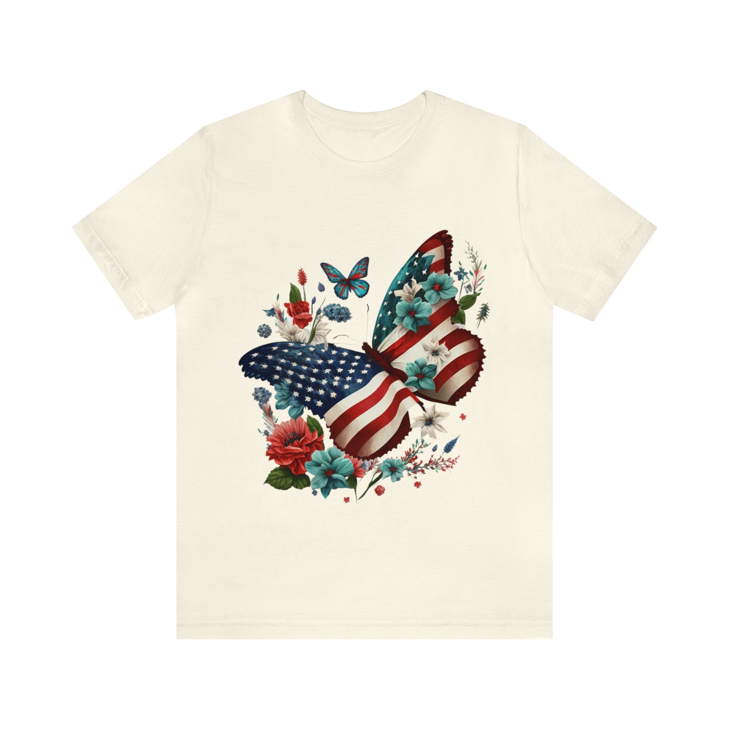 Unisex Jersey Short Sleeve Tee, American Flag, Butterfly, Patriotic