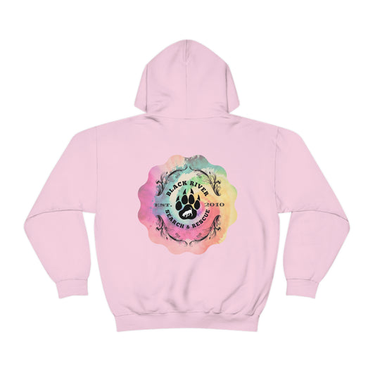 Tie Dye Black River Search & Rescue Logo with Lucy Unisex Heavy Blend™ Hooded Sweatshirt