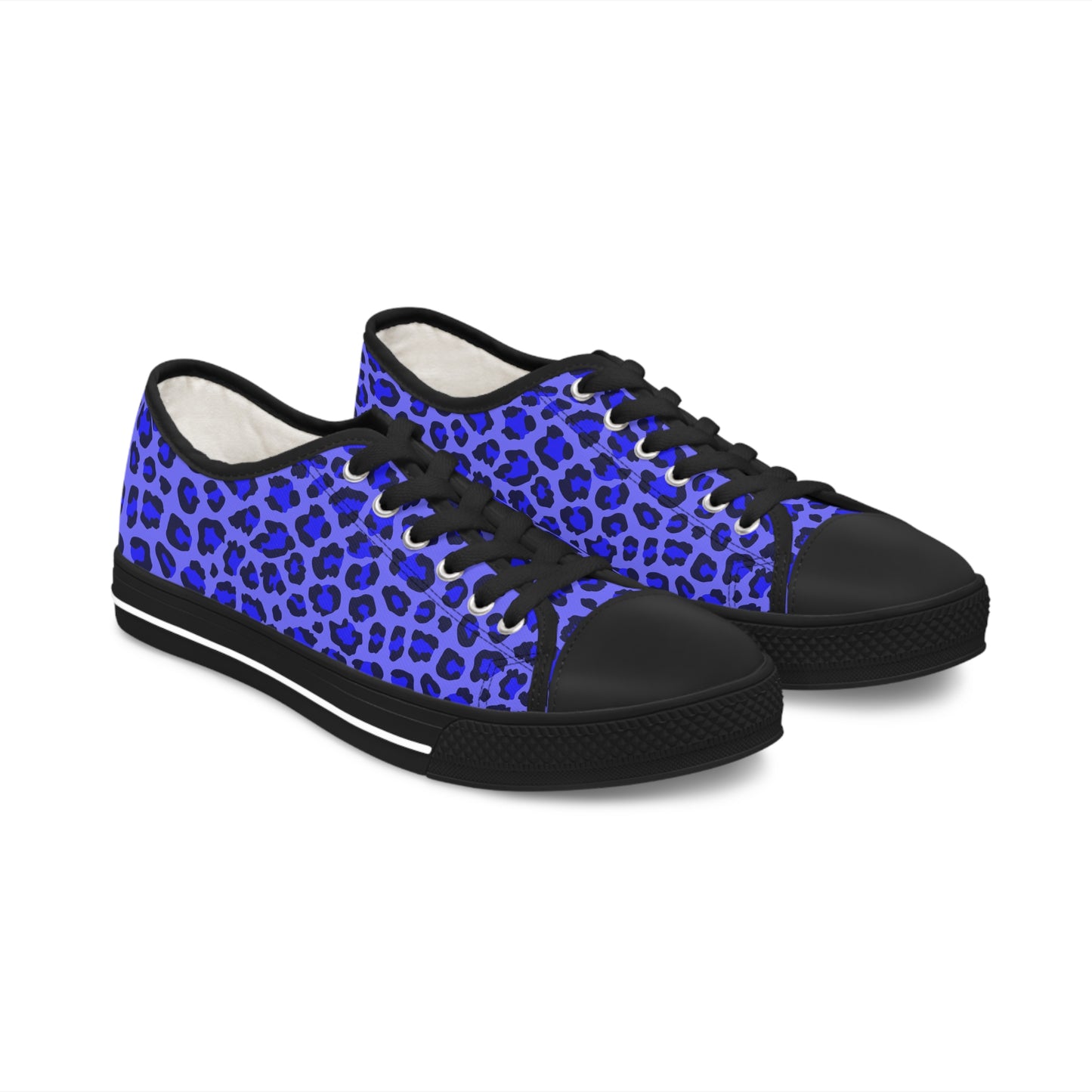 Women's Low Top Sneakers, Blue, Black, leopard