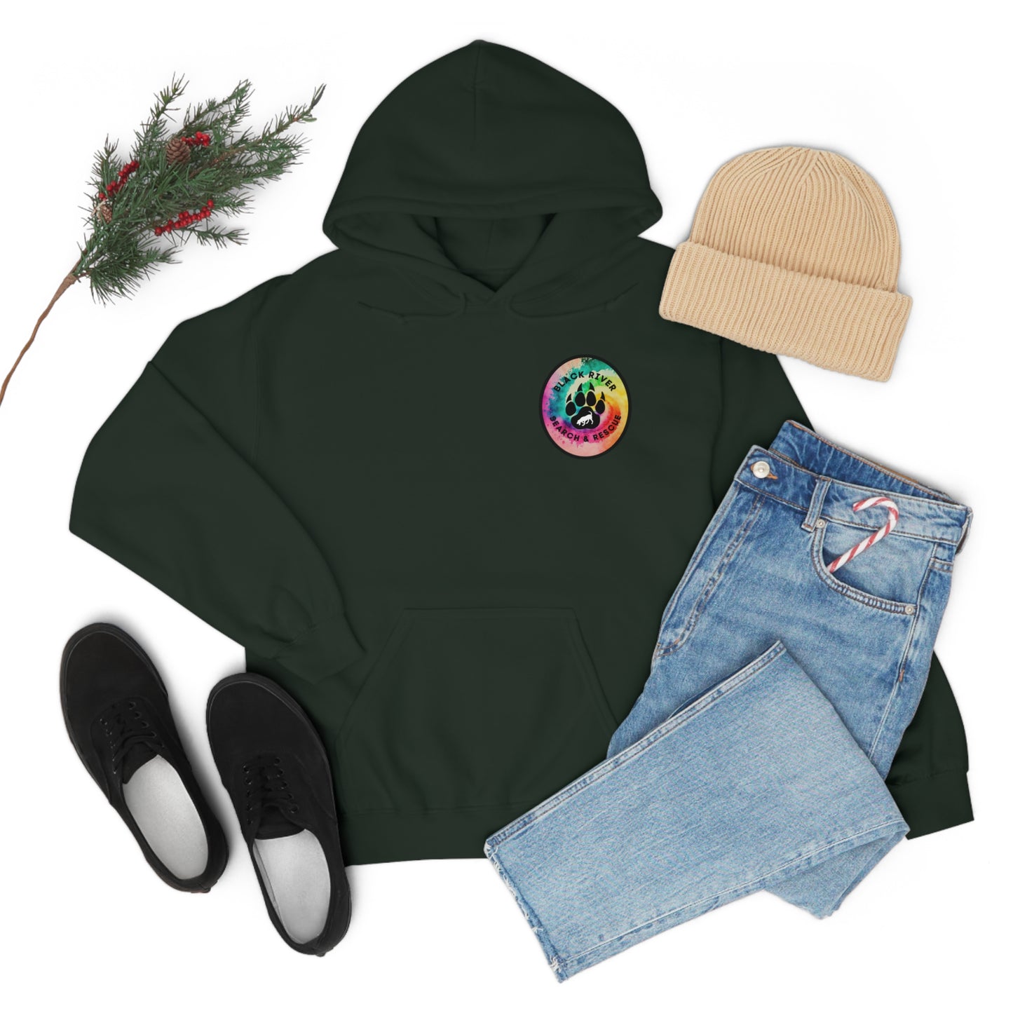 Tie Dye Black River Search & Rescue Logo with Lucy Unisex Heavy Blend™ Hooded Sweatshirt