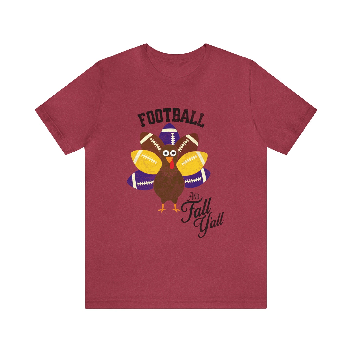 Vintage Purple and Yellow Football and Fall Short Sleeve Tee, Football and turkey shirt, LSU