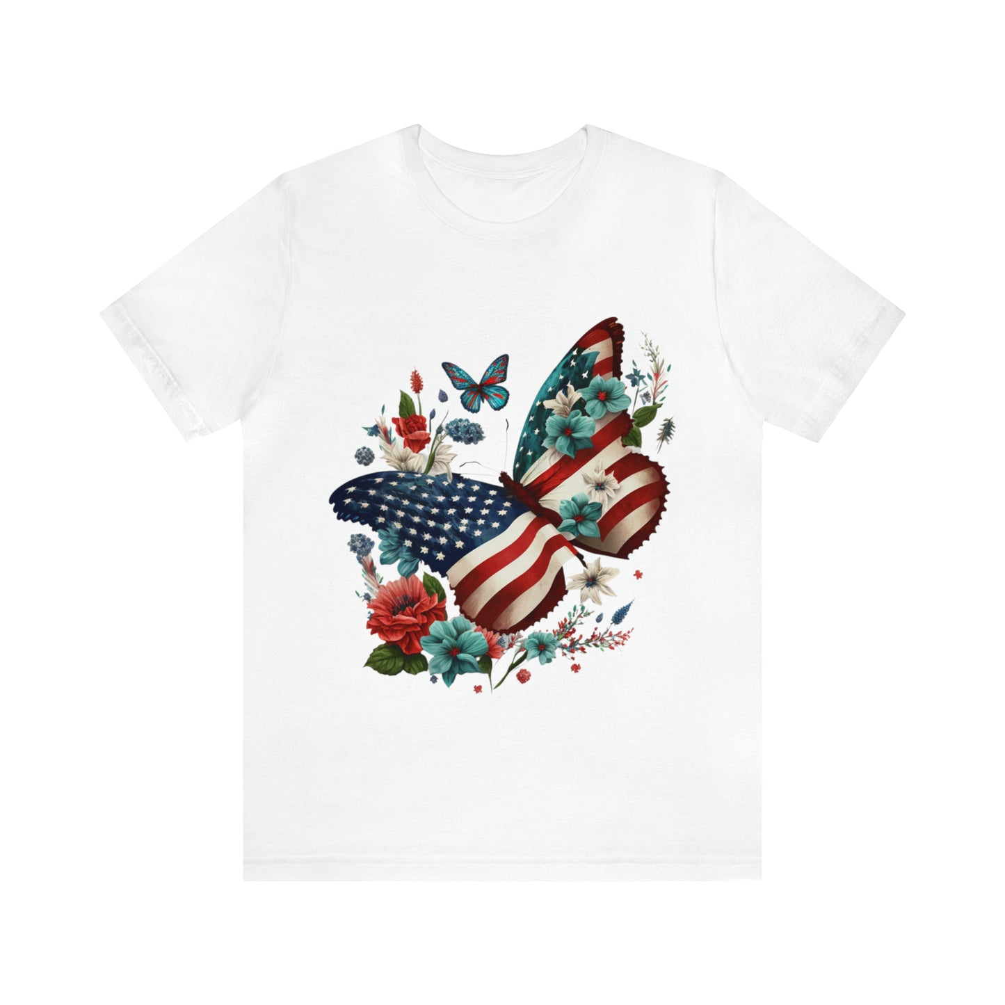 Unisex Jersey Short Sleeve Tee, American Flag, Butterfly, Patriotic