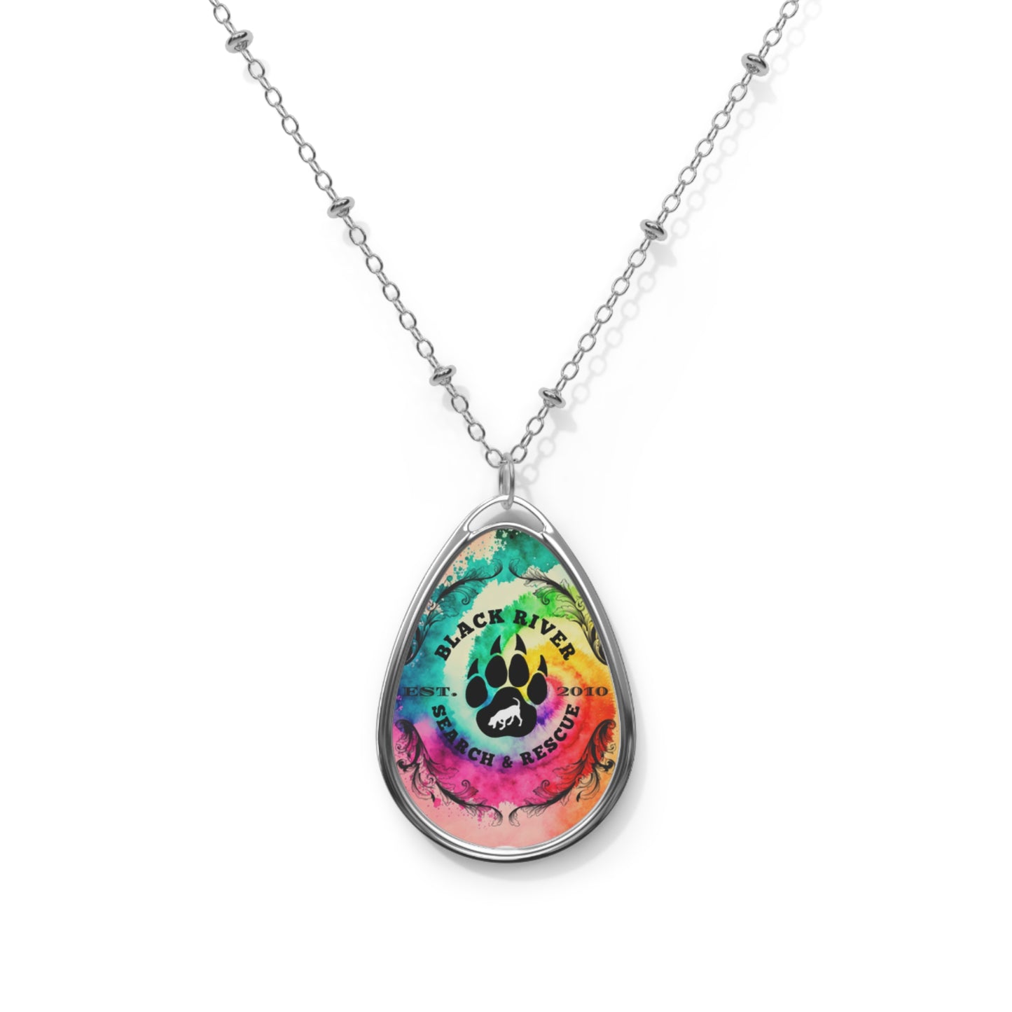 Tie Dye Black River Search and Rescue Oval Necklace