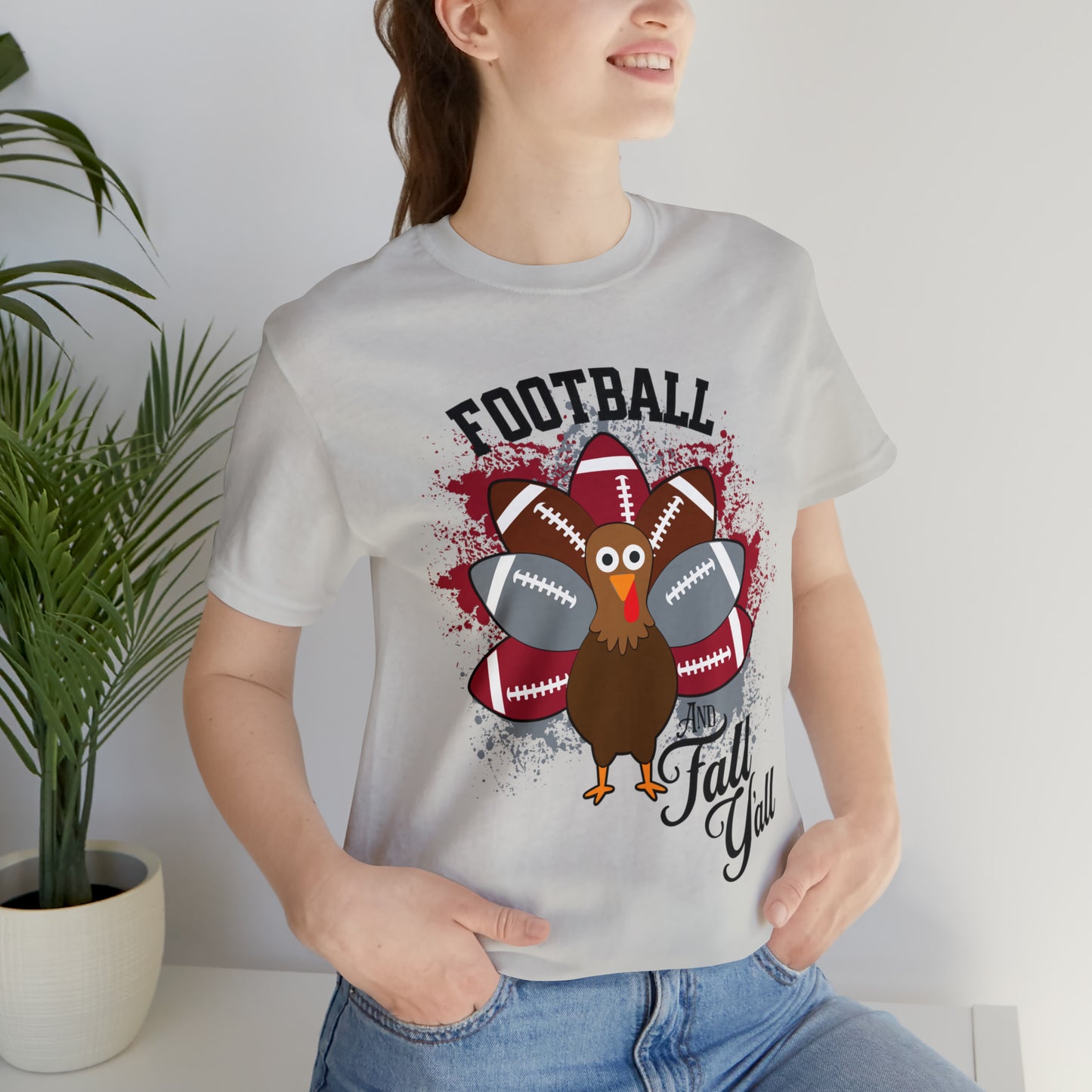 Custom Crimson and Gray Football and Fall Short Sleeve Tee, Football and turkey shirt, Alabama