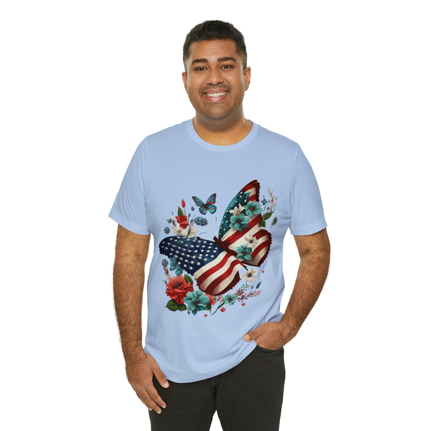 Unisex Jersey Short Sleeve Tee, American Flag, Butterfly, Patriotic