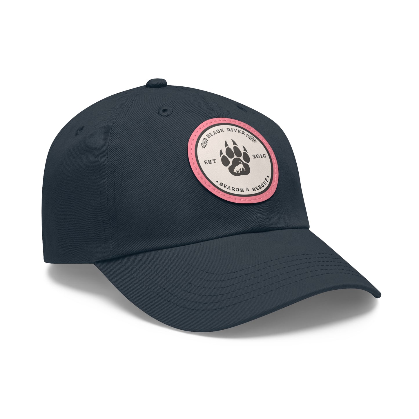 Unisex Hat with Leather Patch (Round), Black River Search & Rescue Logo, Beige patch