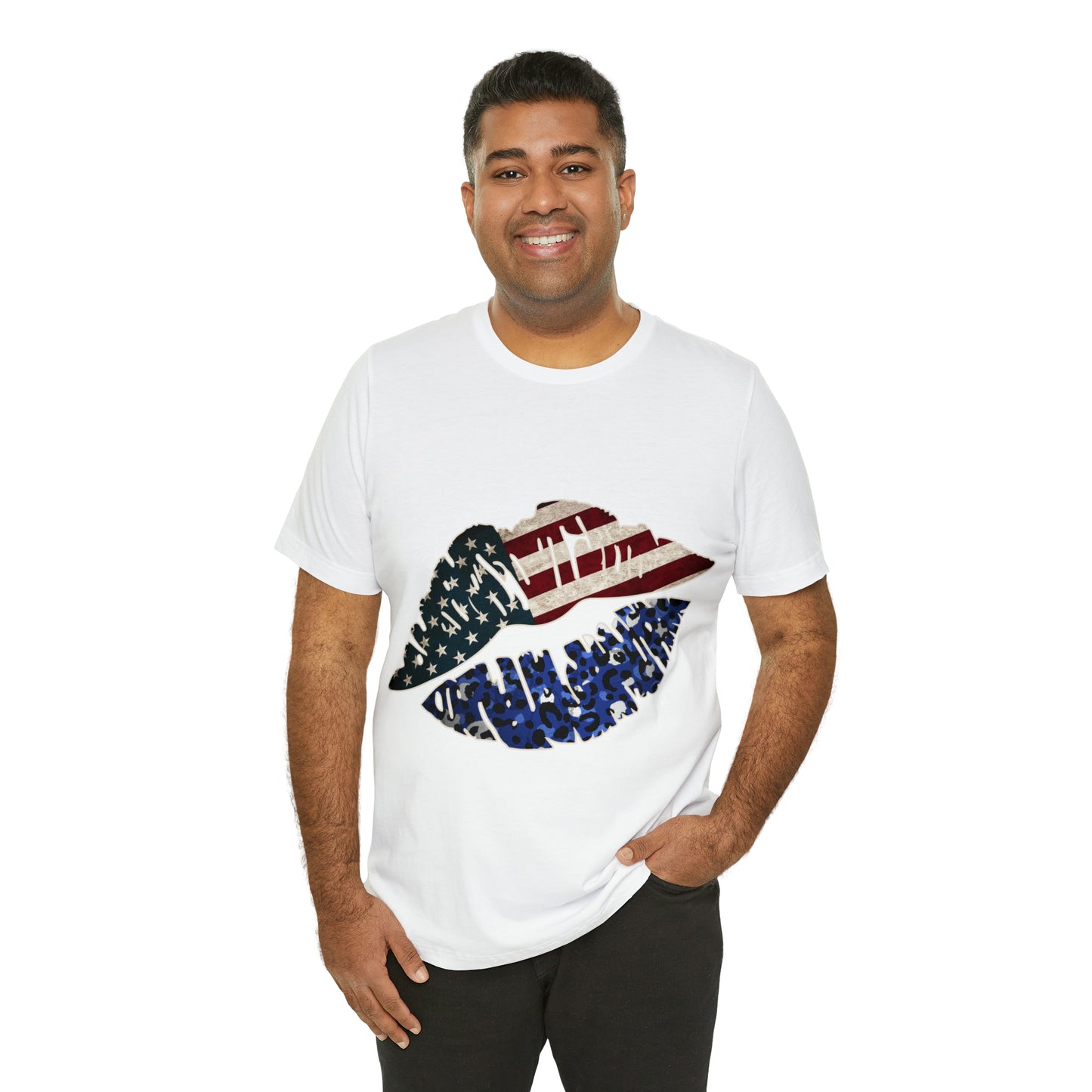 American Flag Lips 4th of July Unisex Jersey Short Sleeve Tee Patriotic Retro