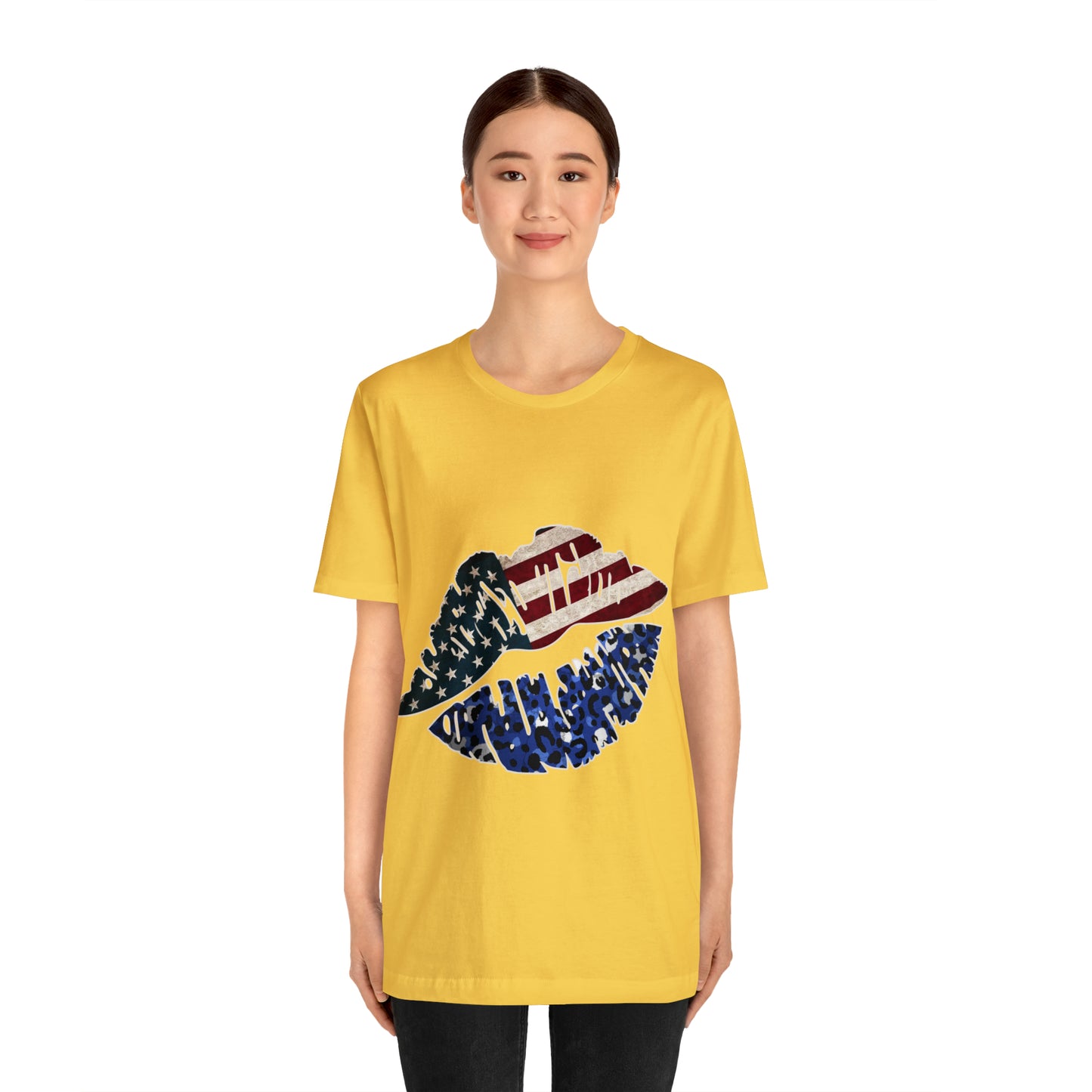 American Flag Lips 4th of July Unisex Jersey Short Sleeve Tee Patriotic Retro
