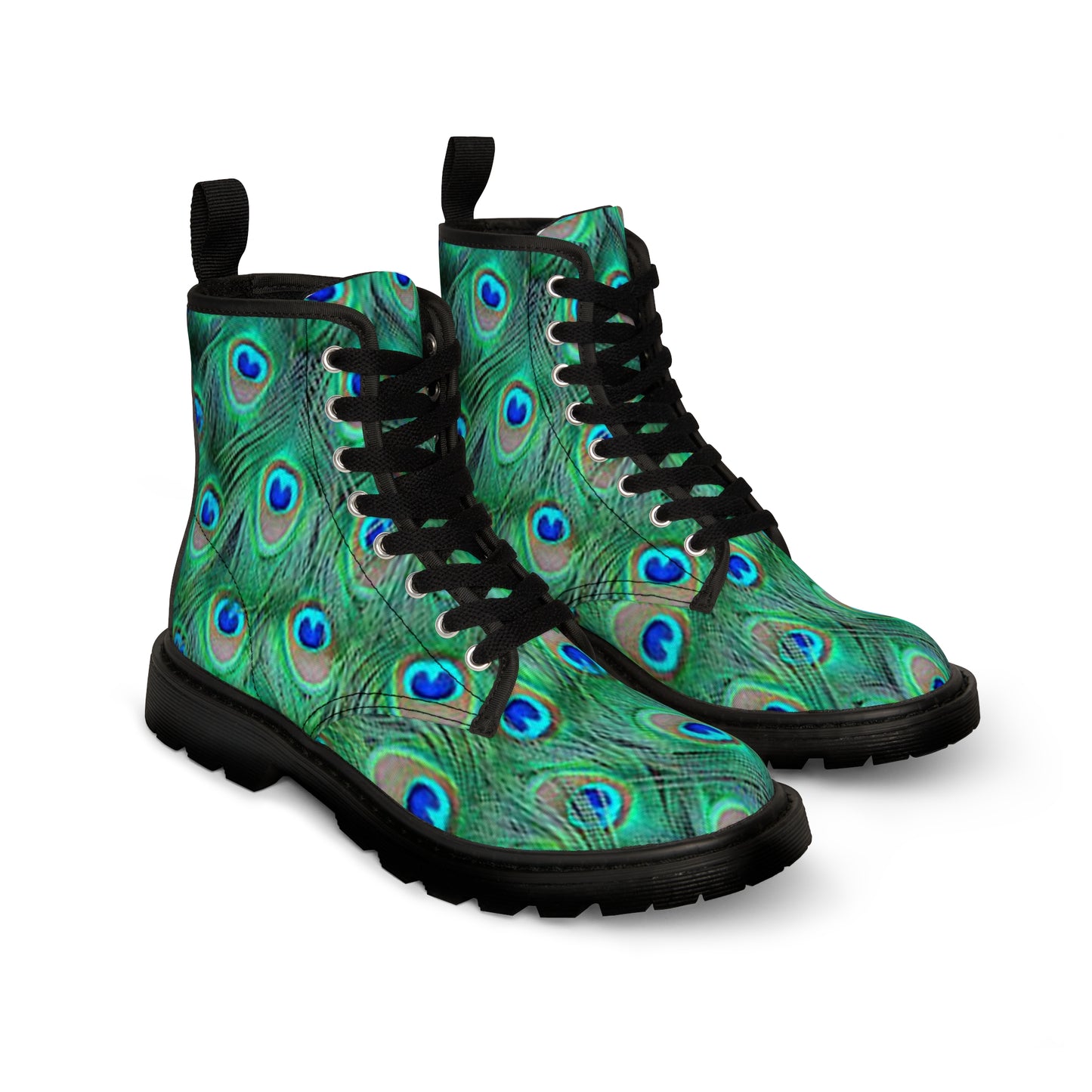 Women's Canvas Boots, Peacock, Green, Feathers