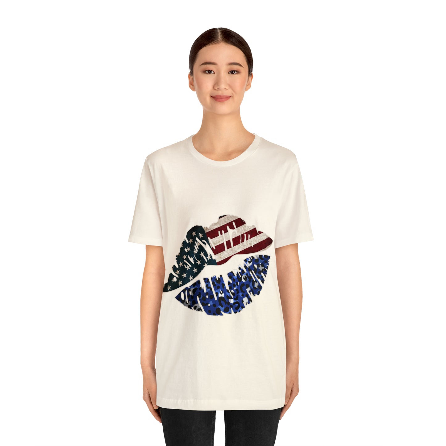 American Flag Lips 4th of July Unisex Jersey Short Sleeve Tee Patriotic Retro