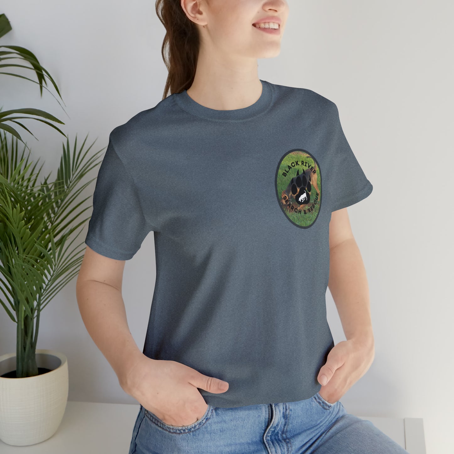 Black River Search & Rescue Logo with Lucy Unisex Jersey Short Sleeve Tee