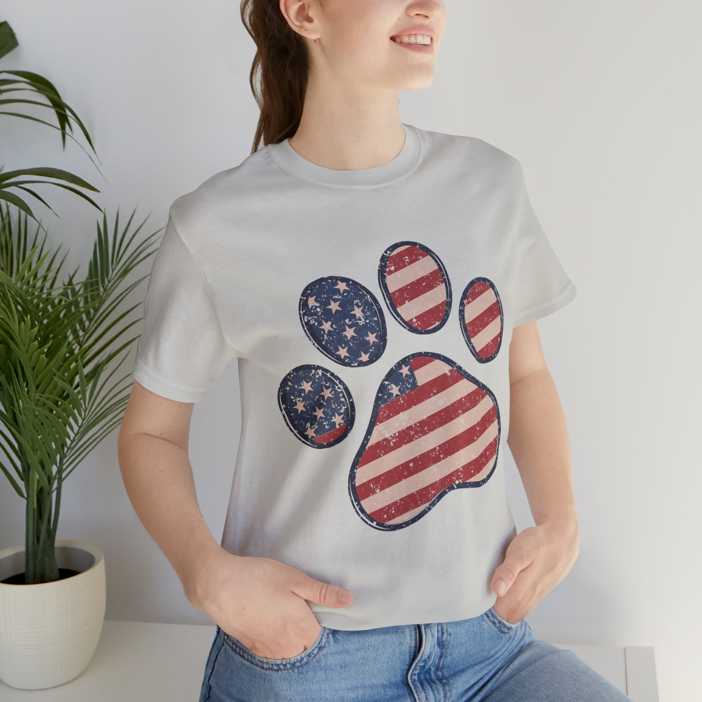 4th of July Pawprint Unisex Jersey Short Sleeve Tee Patriotic American Flag