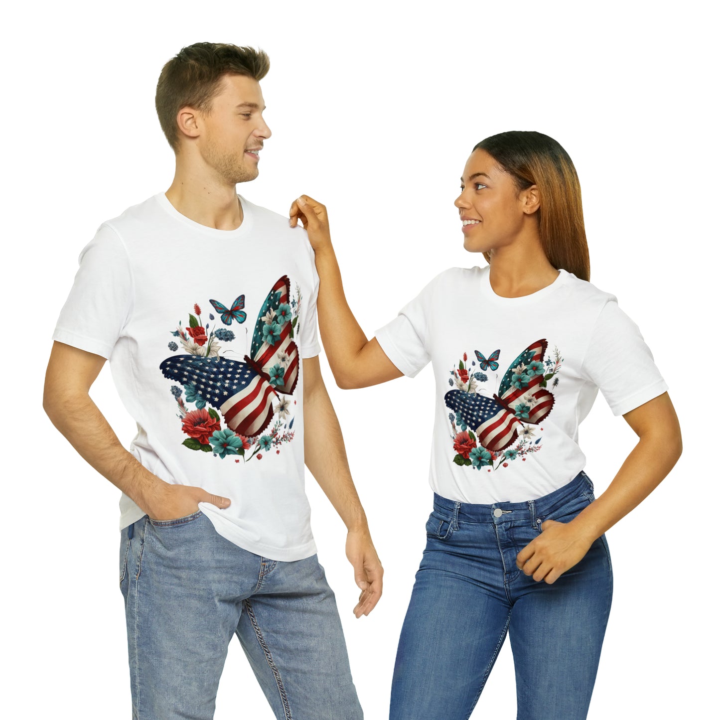 Unisex Jersey Short Sleeve Tee, American Flag, Butterfly, Patriotic