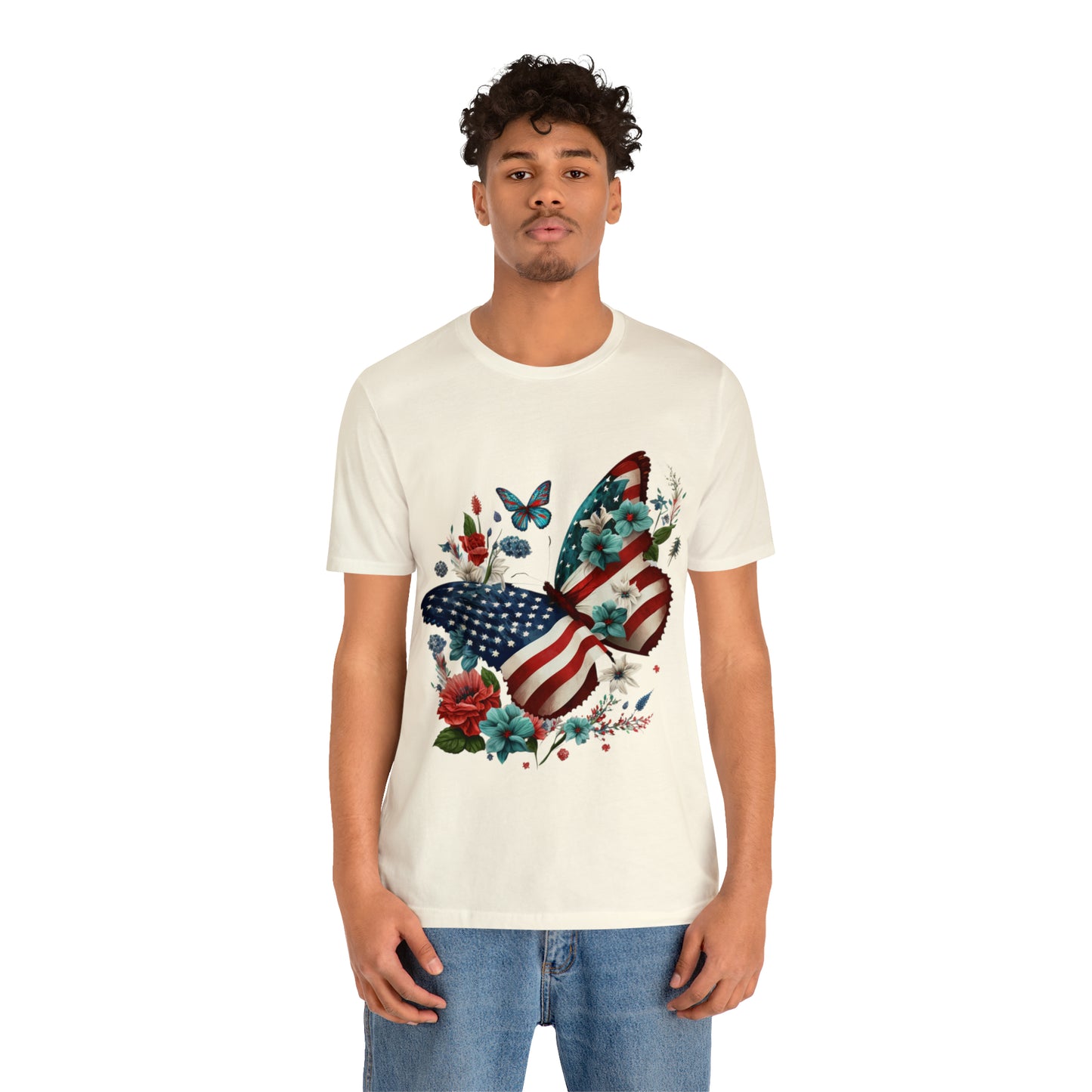 Unisex Jersey Short Sleeve Tee, American Flag, Butterfly, Patriotic