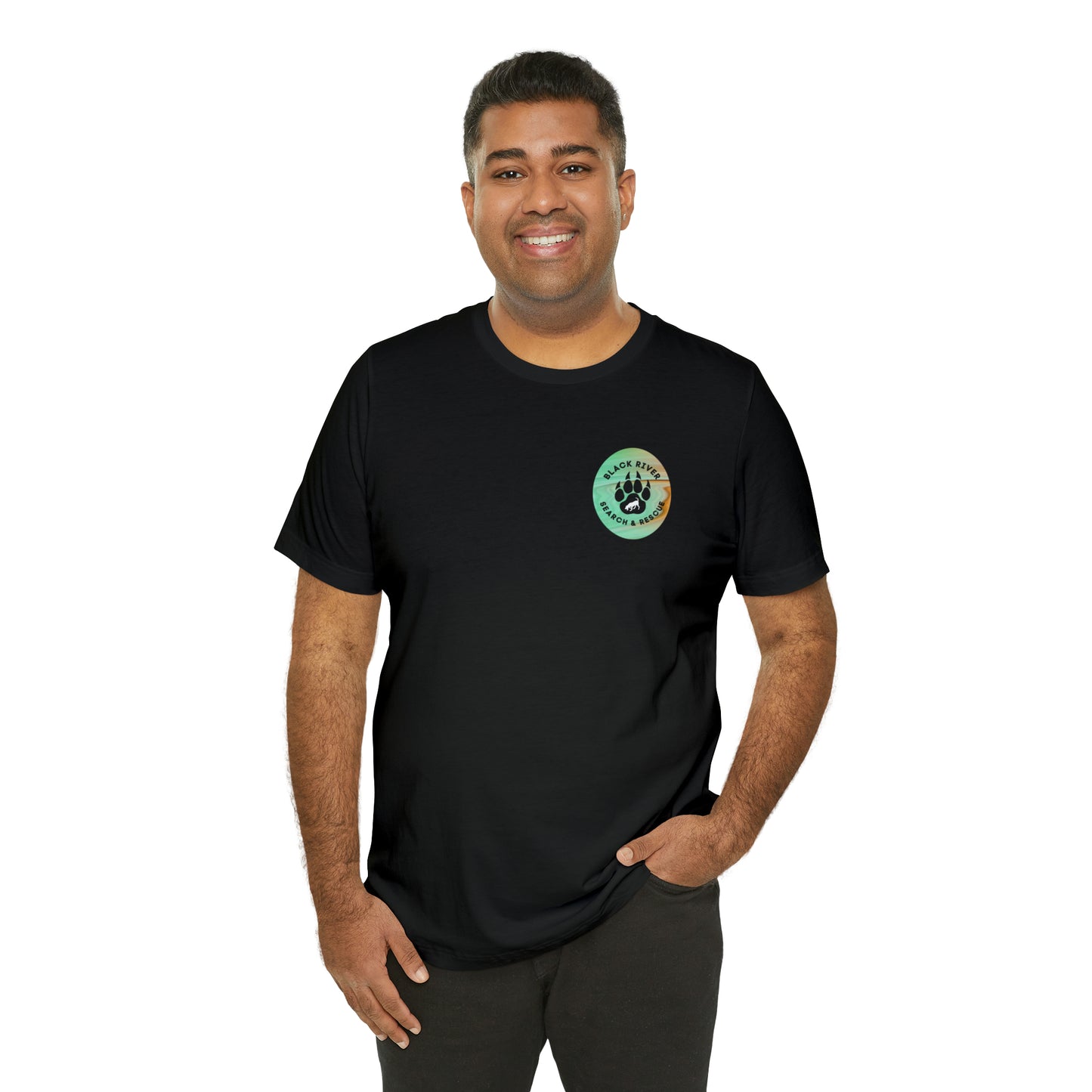 Green and Peach Marble Black River Search & Rescue Logo Unisex Jersey Short Sleeve Tee