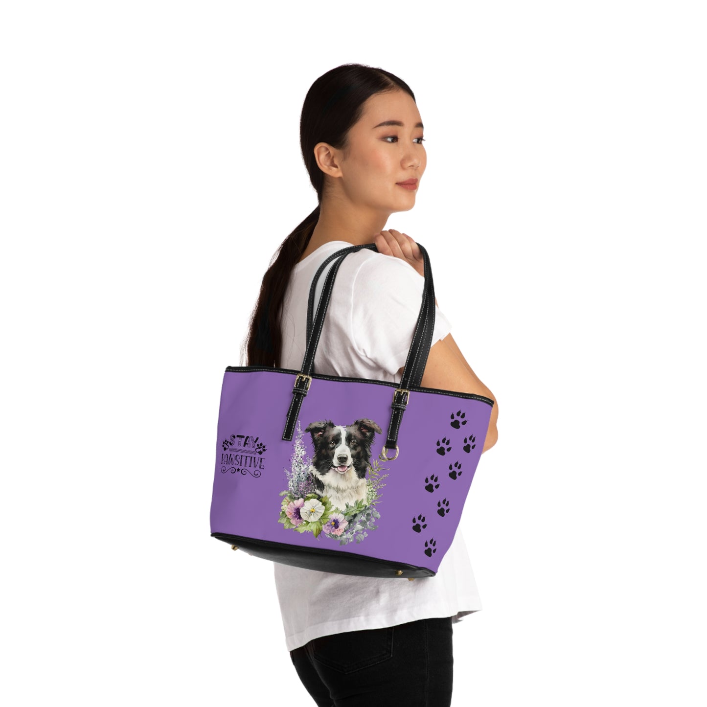 Light Purple Border Collie Leather Shoulder Bag You Had Me at Woof Stay Pawsitive