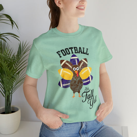 Vintage Purple and Yellow Football and Fall Short Sleeve Tee, Football and turkey shirt, LSU