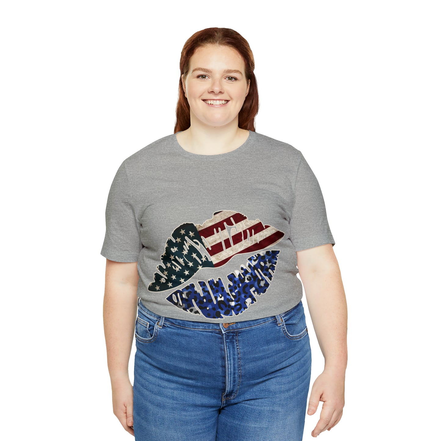 American Flag Lips 4th of July Unisex Jersey Short Sleeve Tee Patriotic Retro