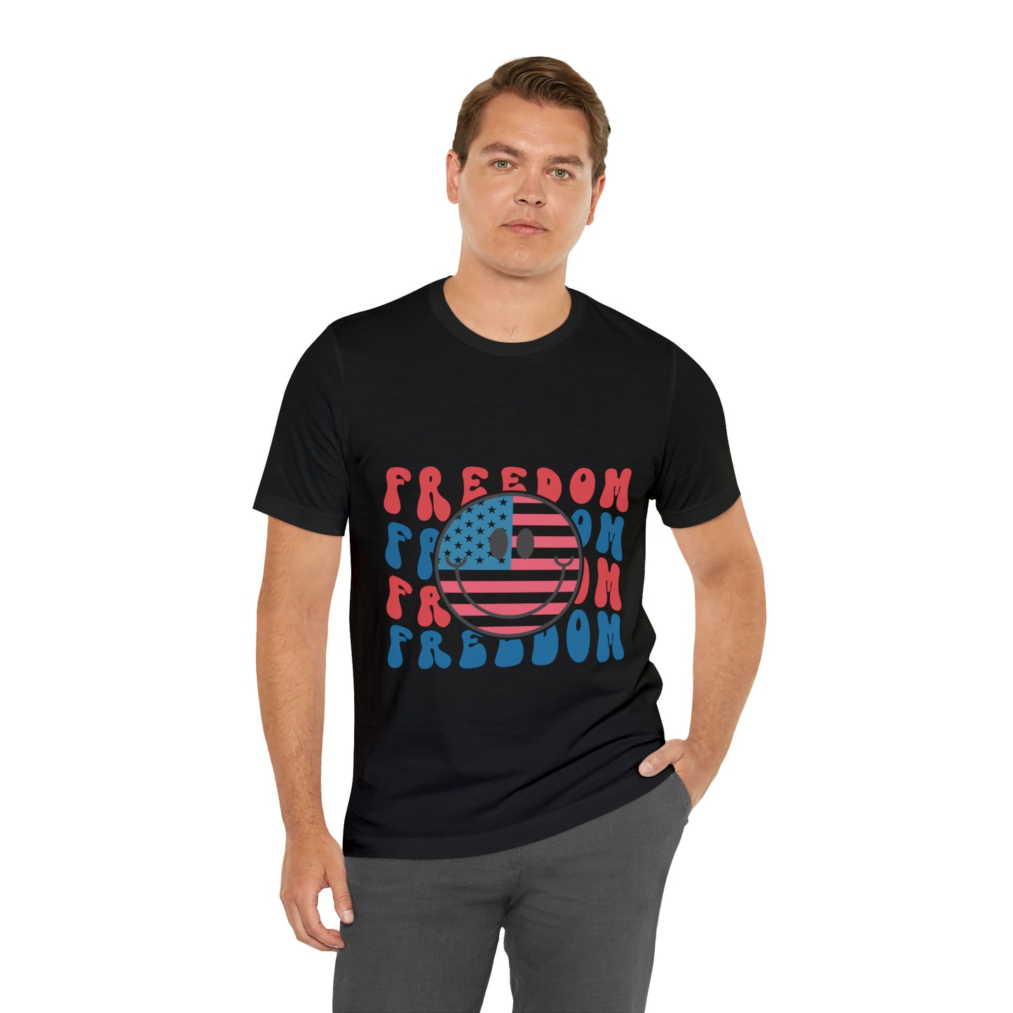 Freedom Smiley Face Flag Unisex Jersey Short Sleeve Tee Patriotic American Flag