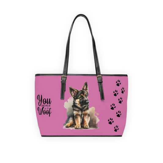 Pink Grey German Shepard Leather Shoulder Bag You had me at Woof Stay Pawsitive