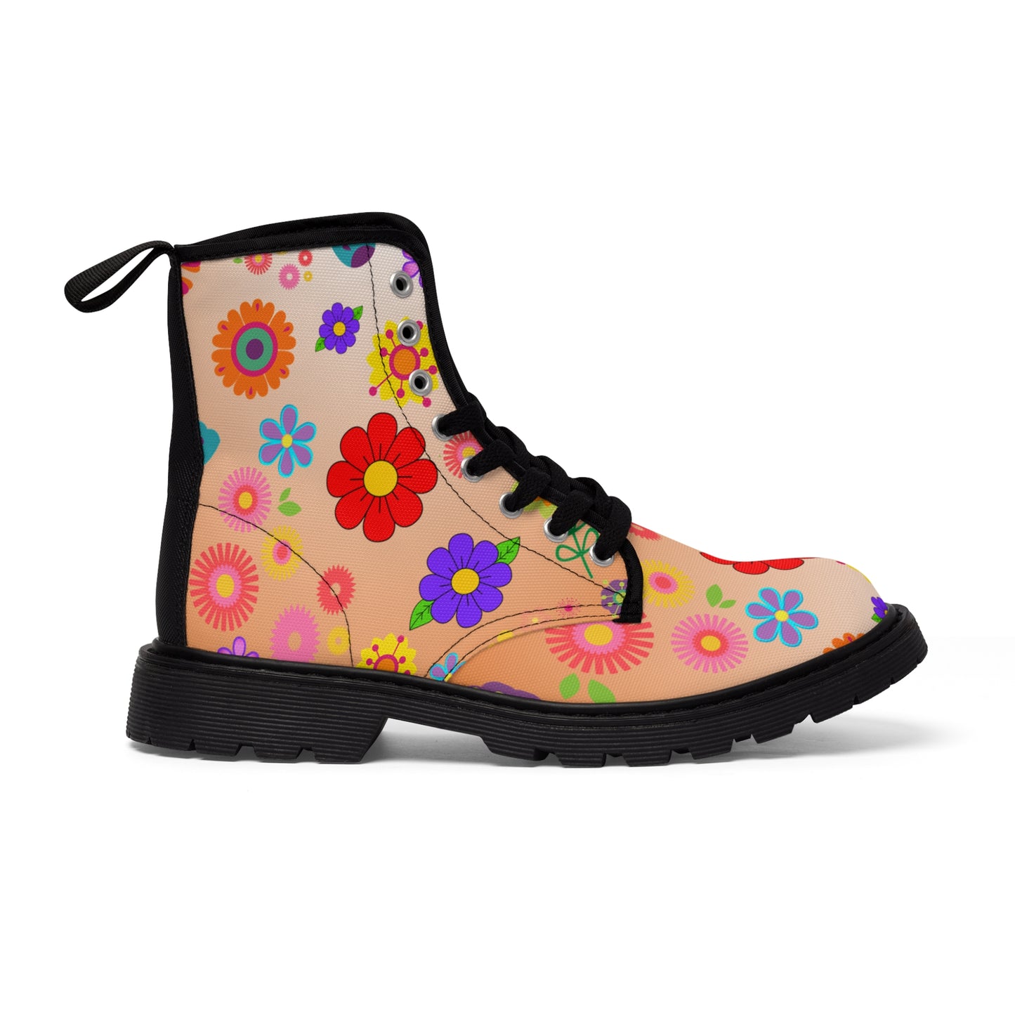 Women's Canvas Boots, Peach, Orange, Flowers, Multi-Color, Retro