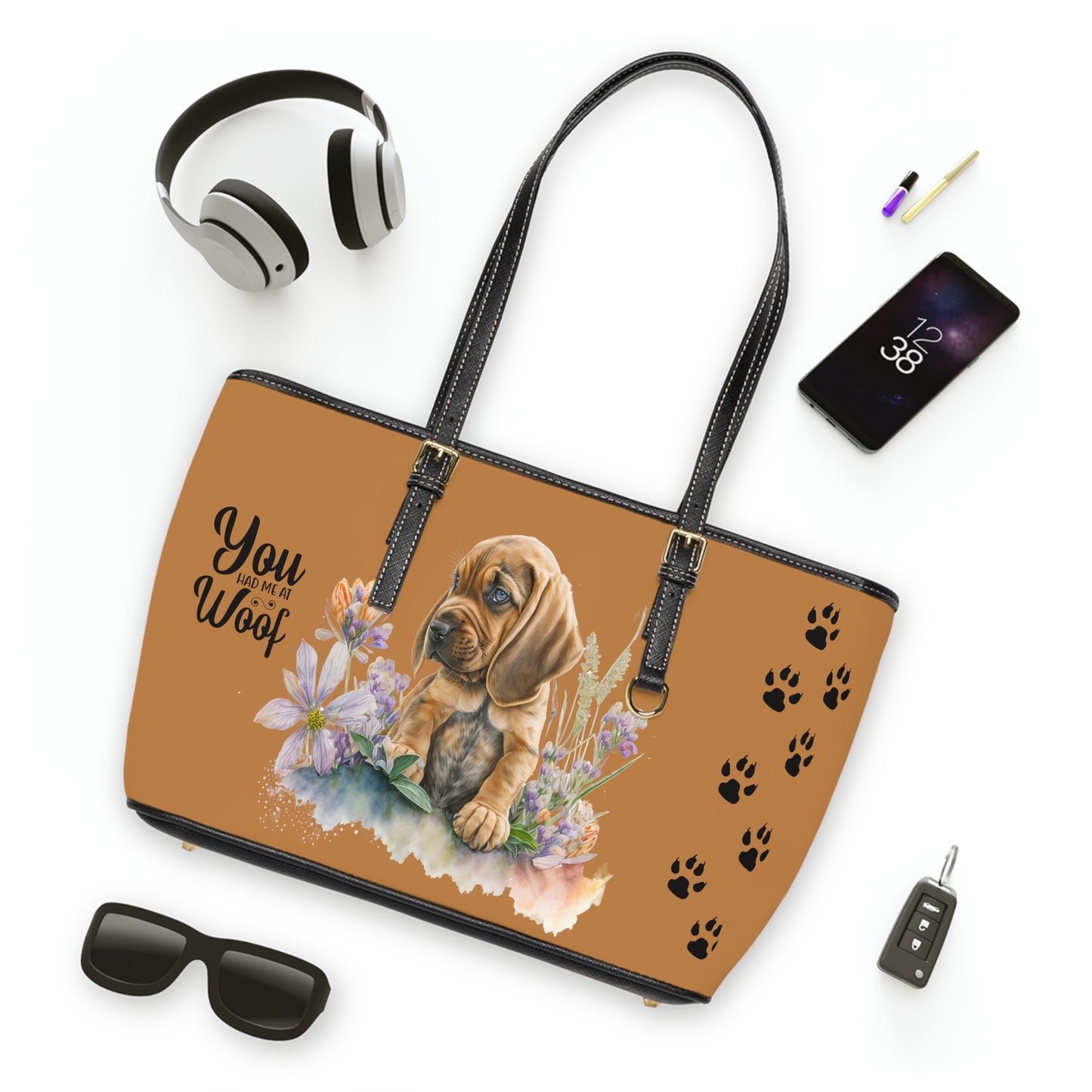 Bloodhound Puppy Leather Shoulder Bag Light Brown two bloodhound puppies and You Had Me at Woof