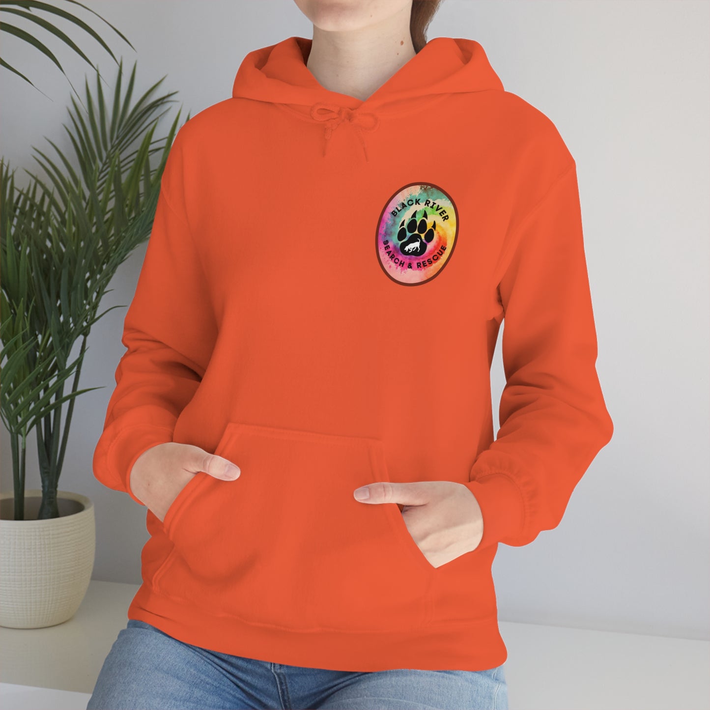 Tie Dye Black River Search & Rescue Logo with Lucy Unisex Heavy Blend™ Hooded Sweatshirt