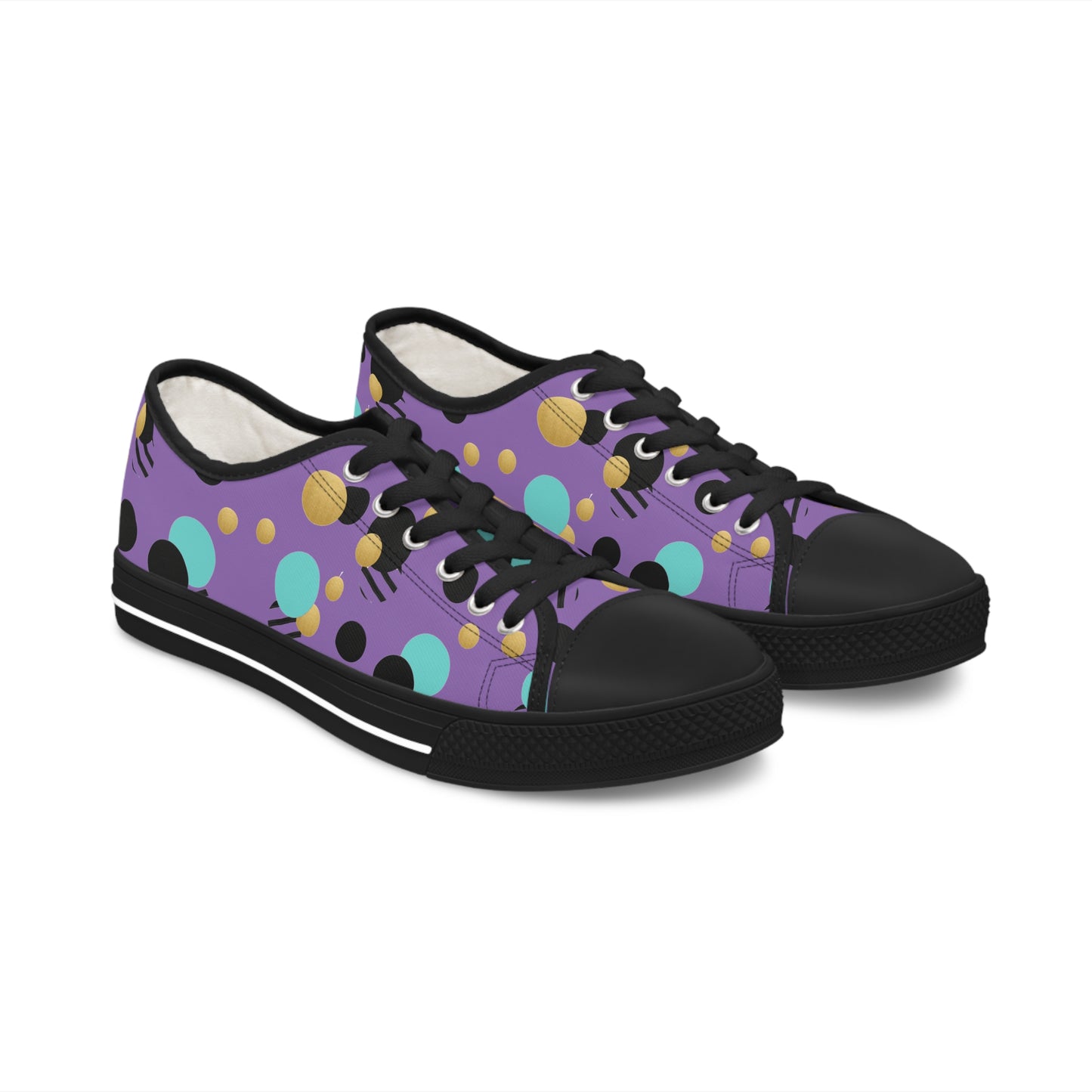 Purple Aqua Black and Gold Polka Dot Print Women's Low Top Sneakers