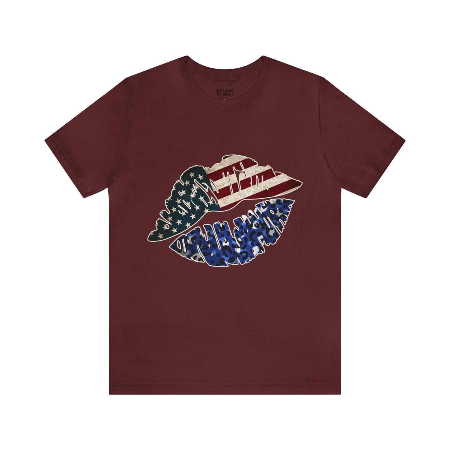American Flag Lips 4th of July Unisex Jersey Short Sleeve Tee Patriotic Retro