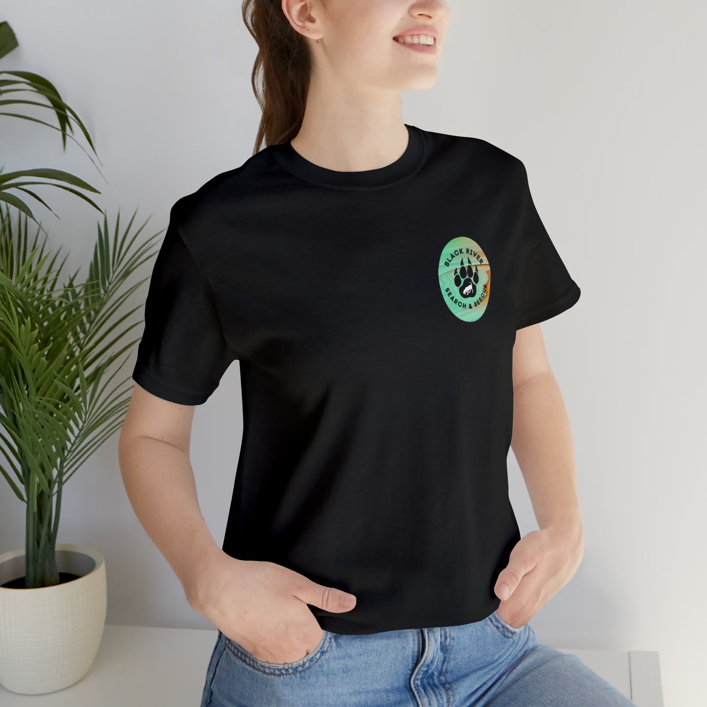 Green and Peach Marble Black River Search & Rescue Logo Unisex Jersey Short Sleeve Tee