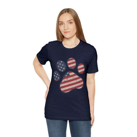 4th of July Pawprint Unisex Jersey Short Sleeve Tee Patriotic American Flag