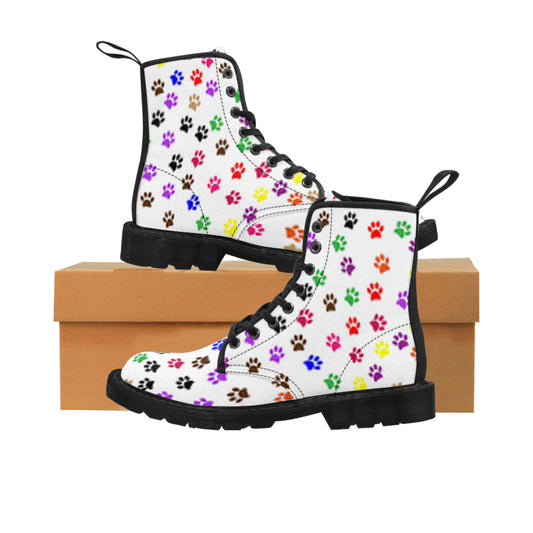 Women's Canvas Boots, Pawprints, Multi-color, Dog, Cat