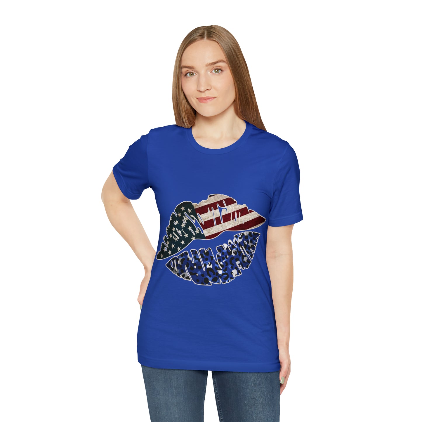 American Flag Lips 4th of July Unisex Jersey Short Sleeve Tee Patriotic Retro