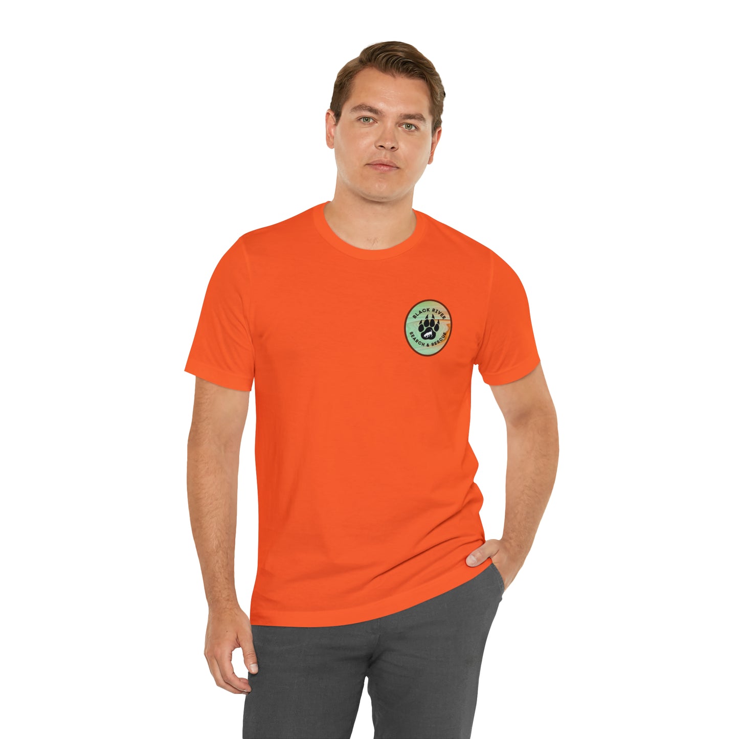 Green and Peach Marble Black River Search & Rescue Logo Unisex Jersey Short Sleeve Tee