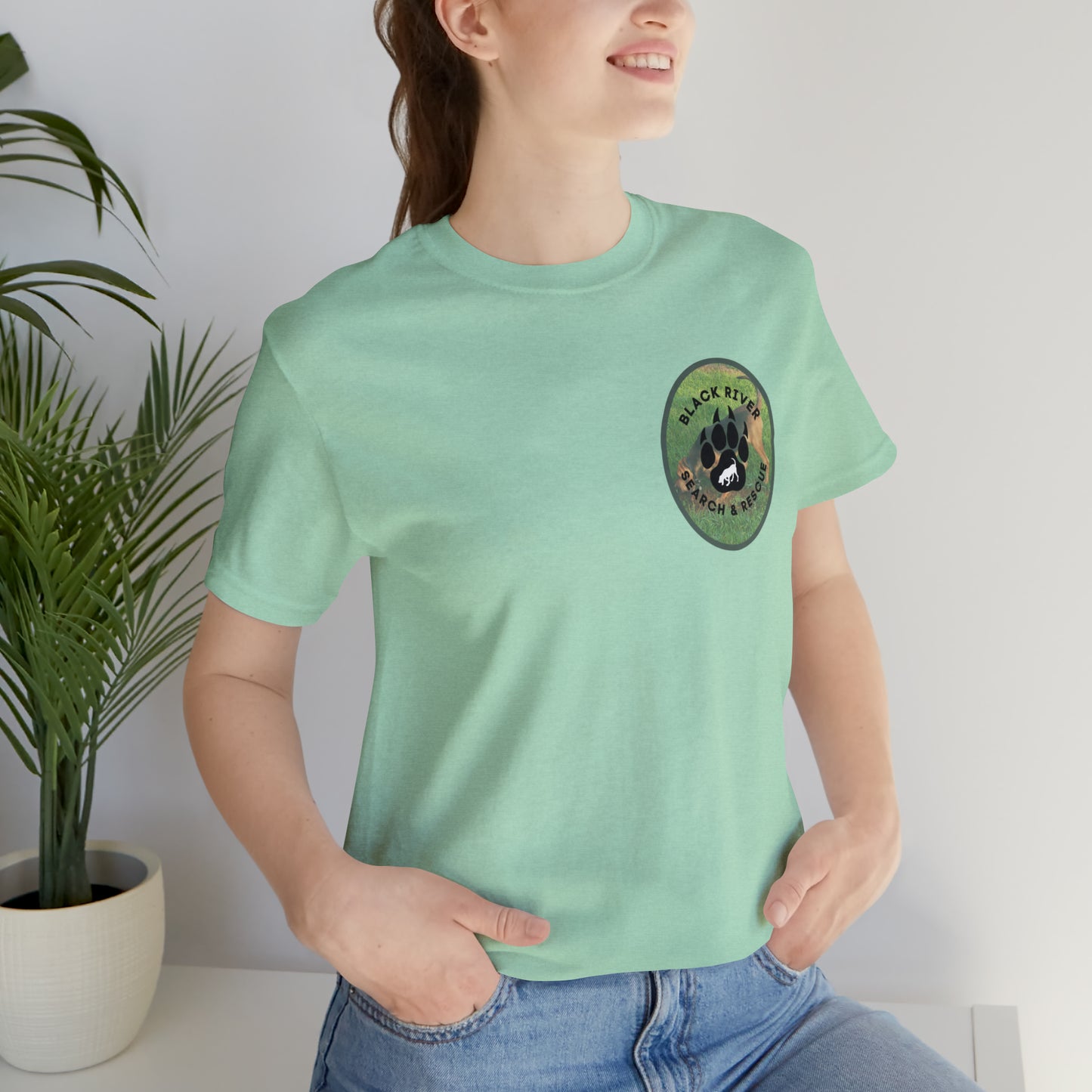 Black River Search & Rescue Logo with Lucy Unisex Jersey Short Sleeve Tee