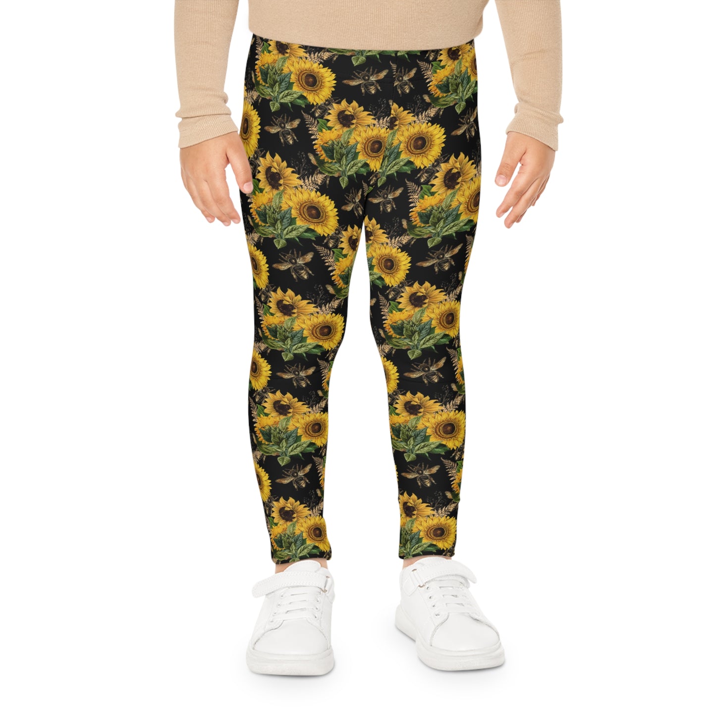 Girl's colorful sunflower bee leggings.