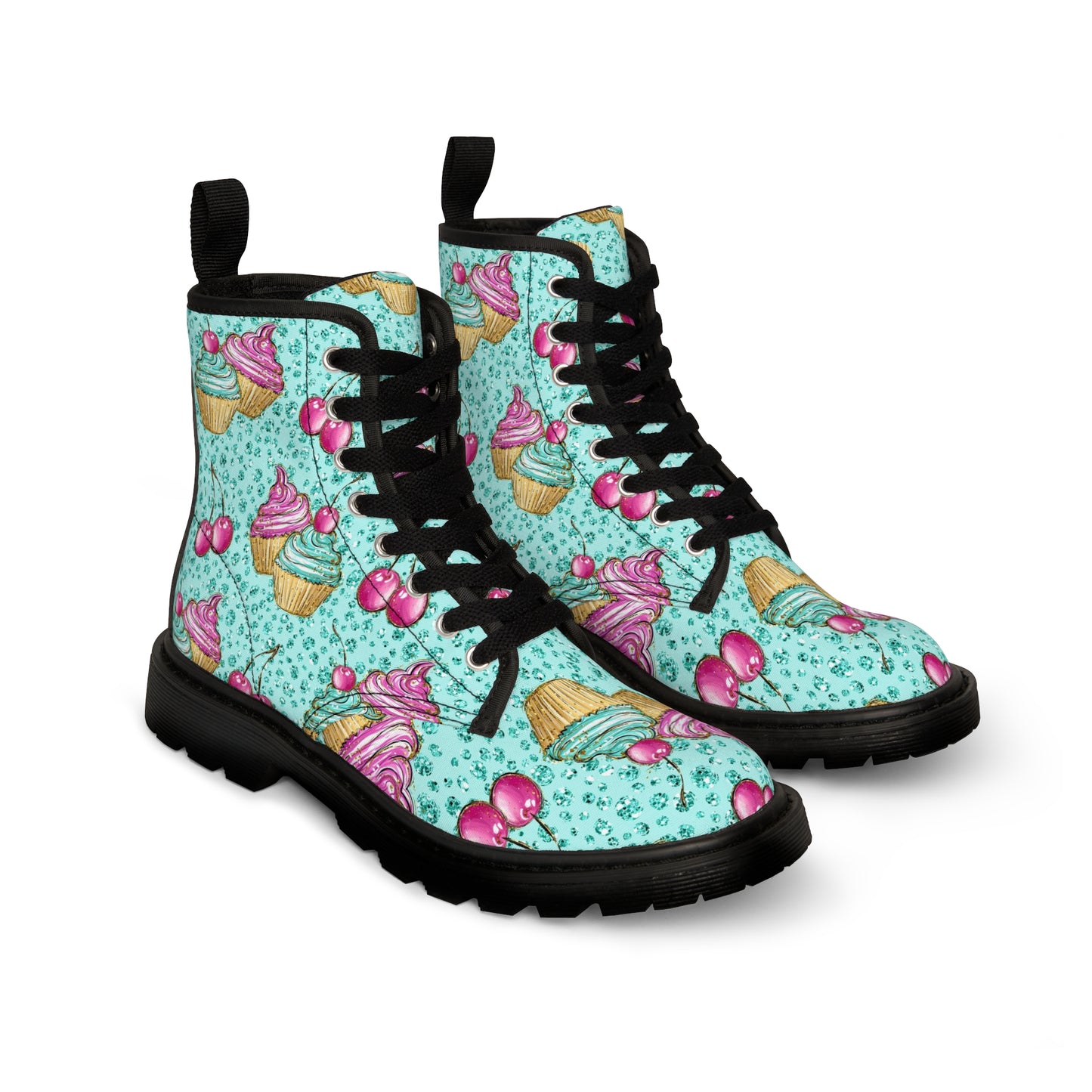 Cupcake Green and Pink Women's Canvas Boots