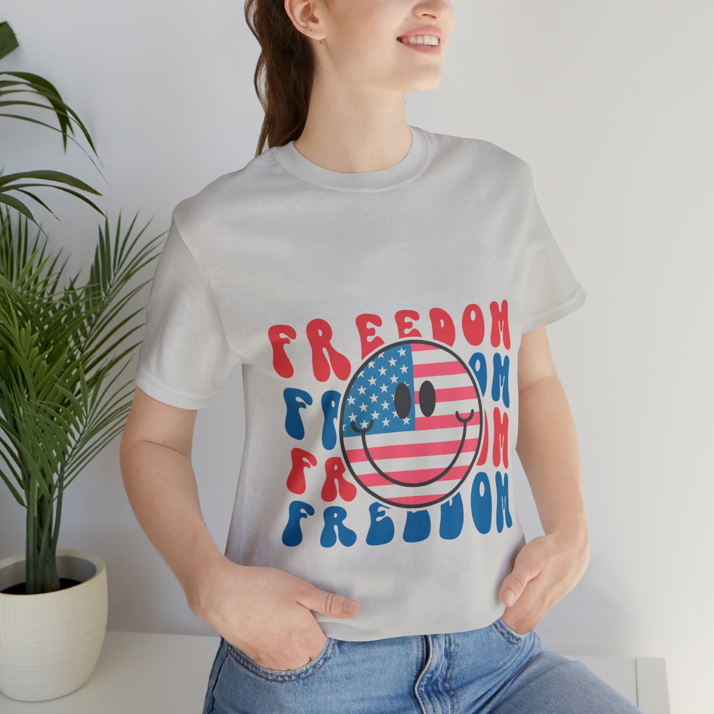 Freedom Smiley Face Flag Unisex Jersey Short Sleeve Tee Patriotic American Flag