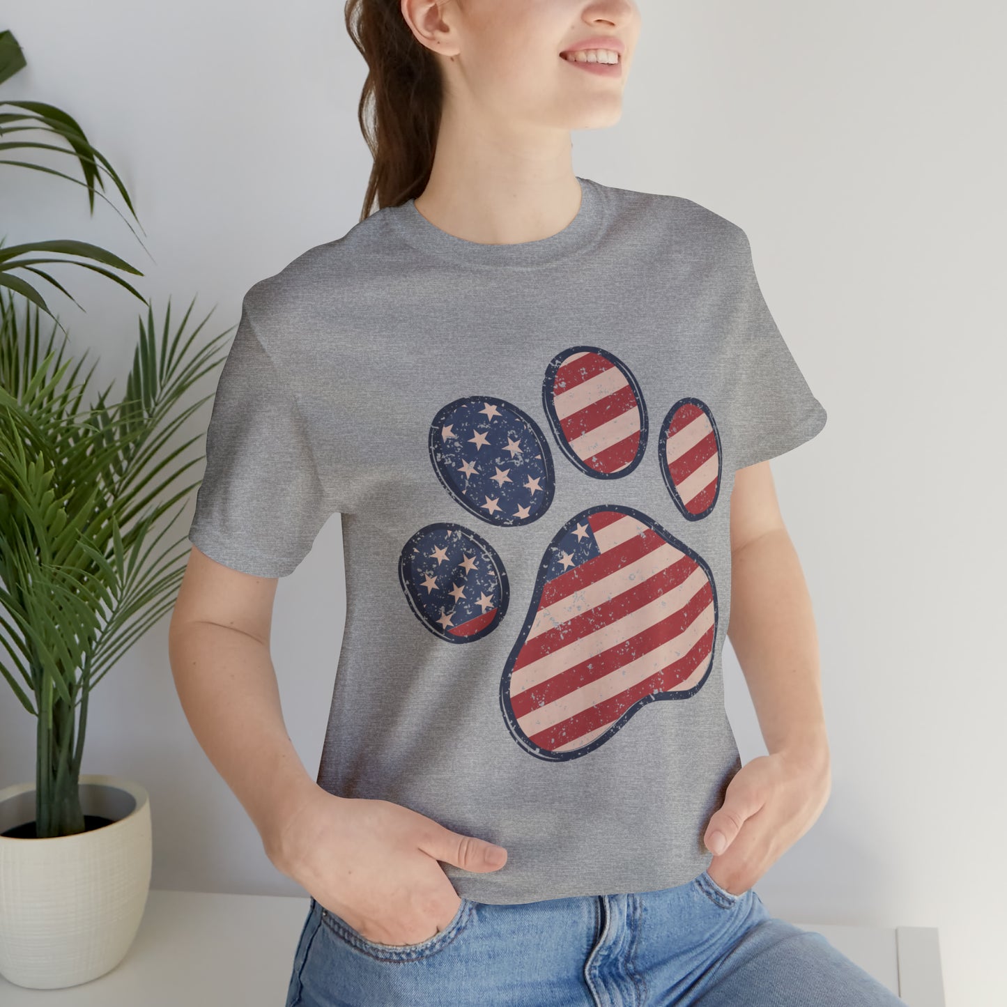 4th of July Pawprint Unisex Jersey Short Sleeve Tee Patriotic American Flag