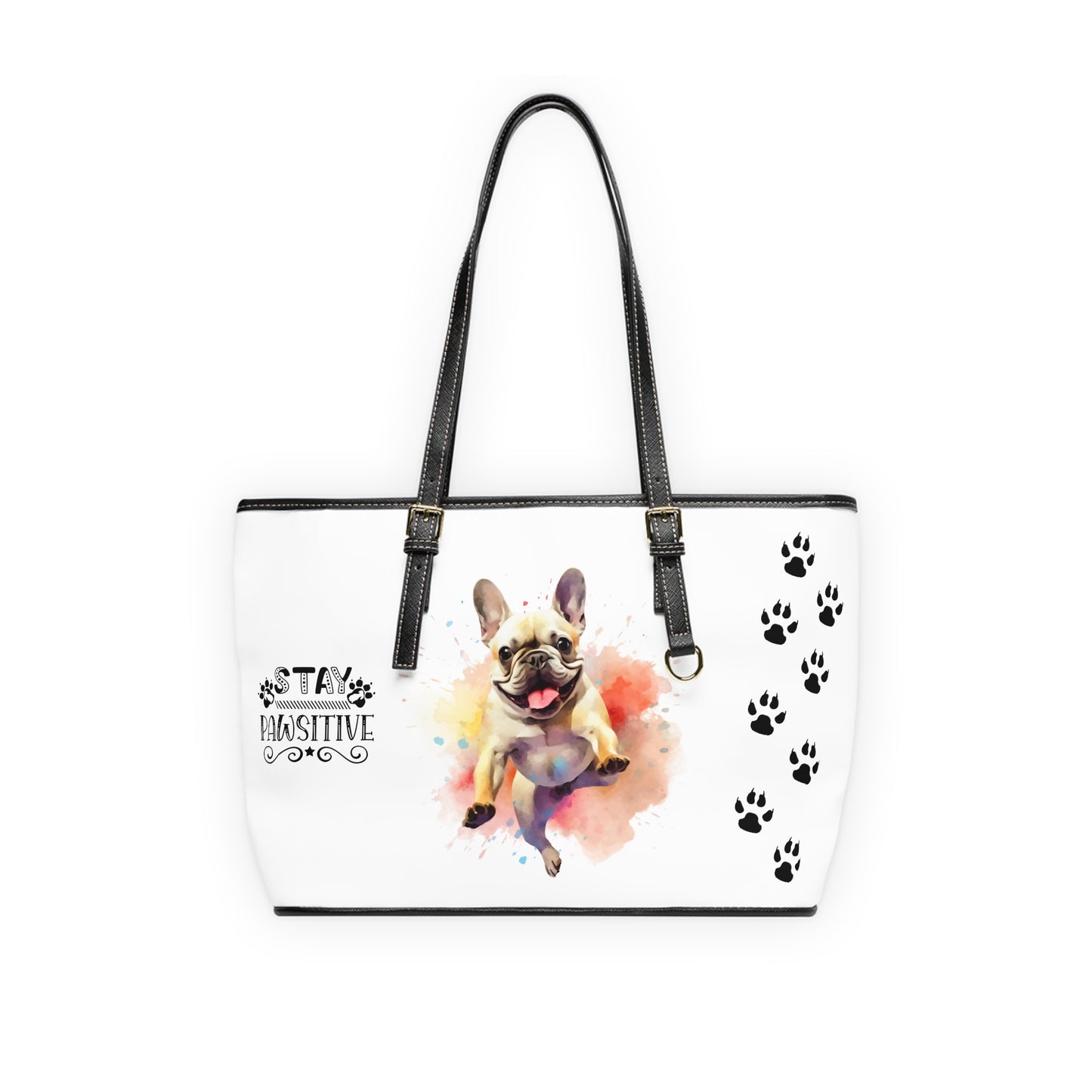 French Bulldog Leather Shoulder Bag two Frenchie pictures You Had Me at Woof Stay Pawsitive