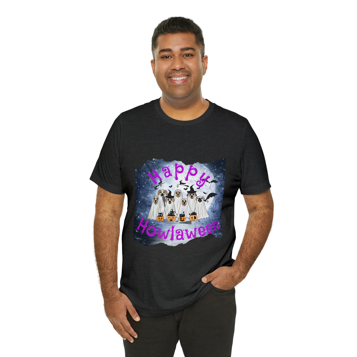 Happy Howlaween Dog Purple Short Sleeve Tee, Halloween shirt