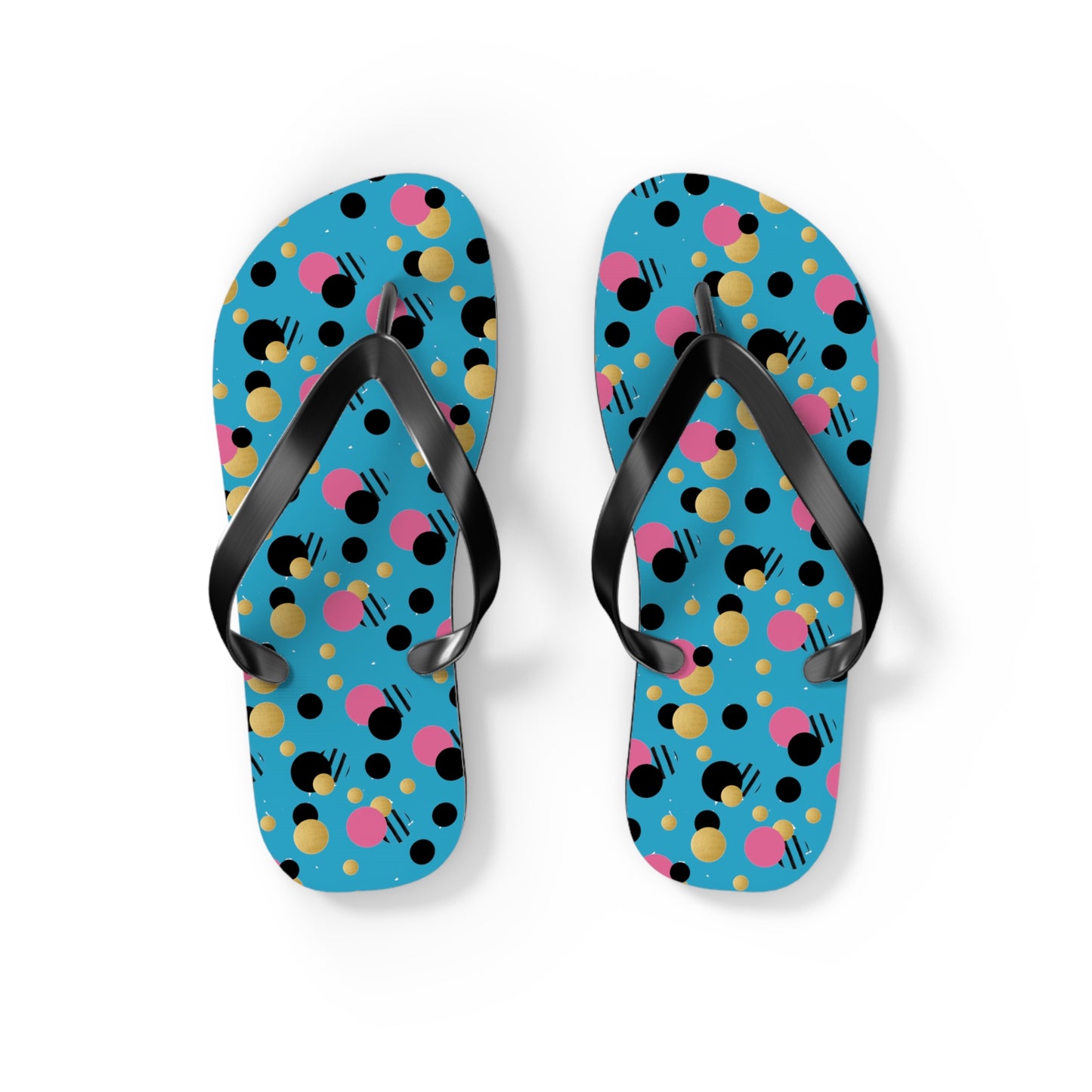 Turquoise pink, black gold polka dot Flip Flops