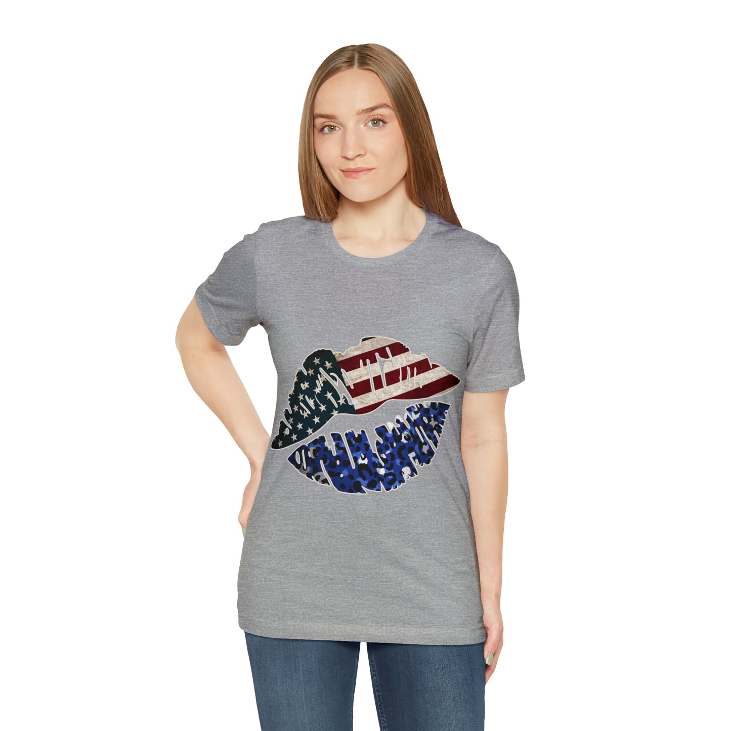 American Flag Lips 4th of July Unisex Jersey Short Sleeve Tee Patriotic Retro