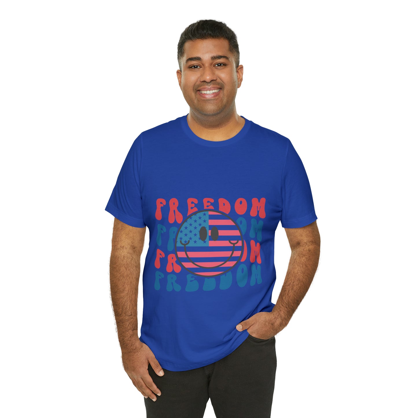Freedom Smiley Face Flag Unisex Jersey Short Sleeve Tee Patriotic American Flag