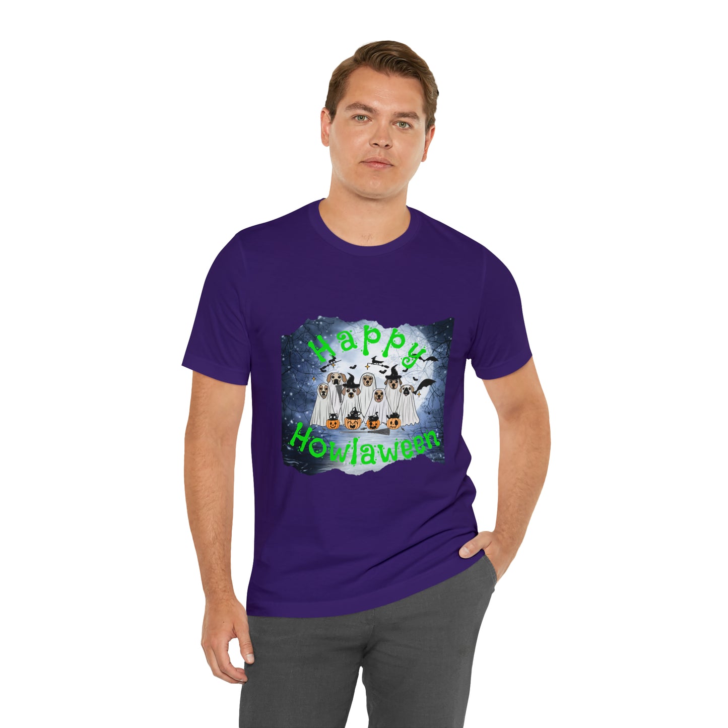 Happy Howlaween Dog Green Short Sleeve Tee, Halloween shirt