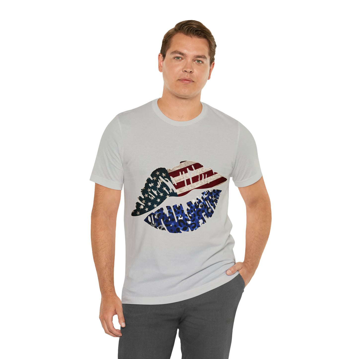 American Flag Lips 4th of July Unisex Jersey Short Sleeve Tee Patriotic Retro