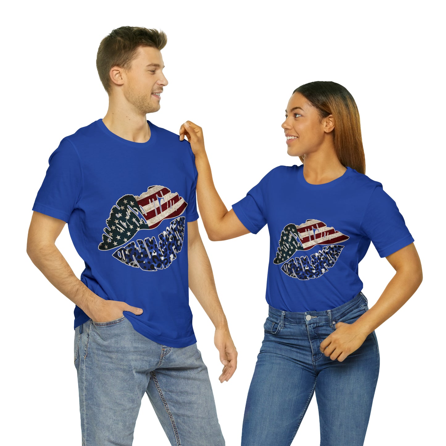 American Flag Lips 4th of July Unisex Jersey Short Sleeve Tee Patriotic Retro