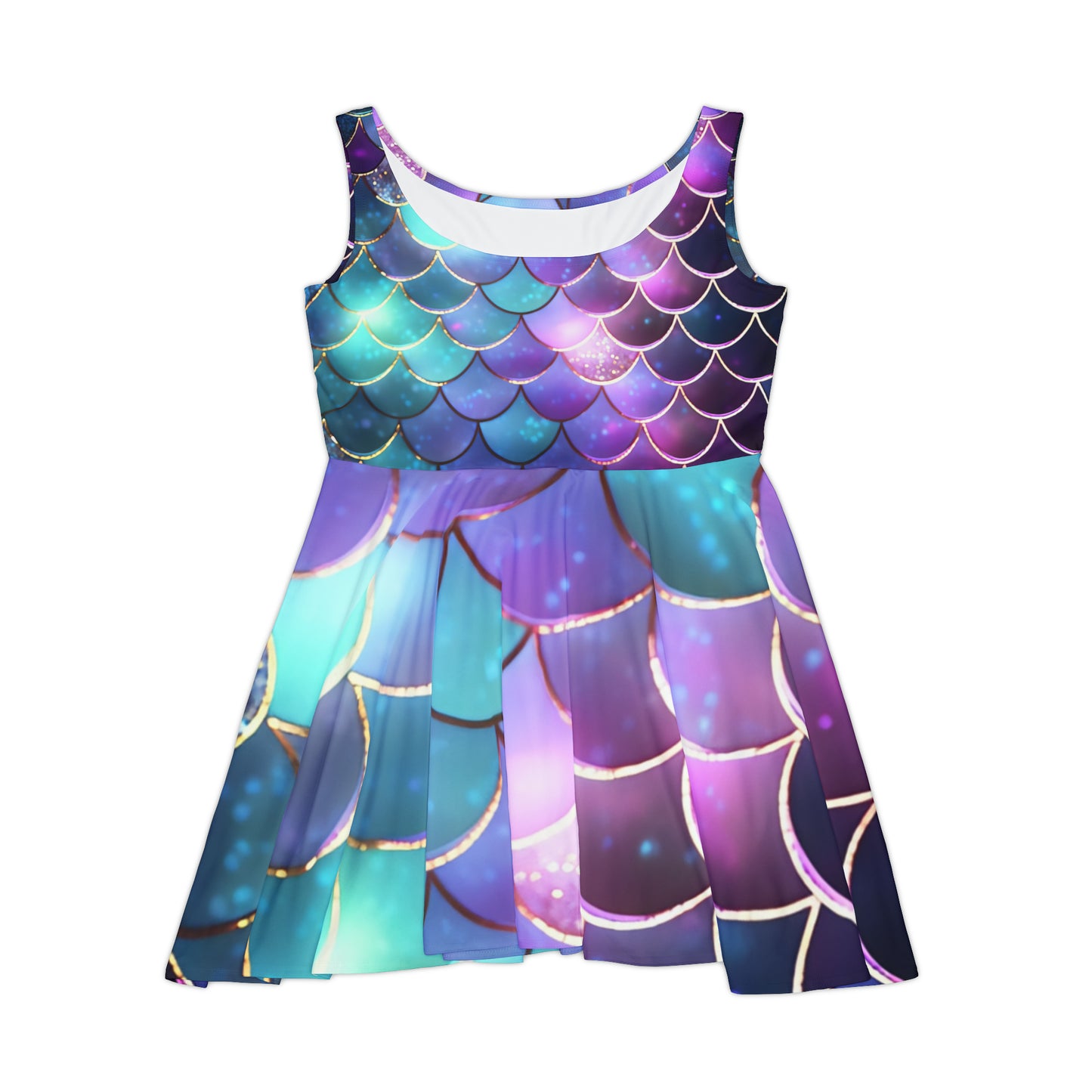 Women's Skater Dress (AOP), Mermaid Scales, Purple, Green