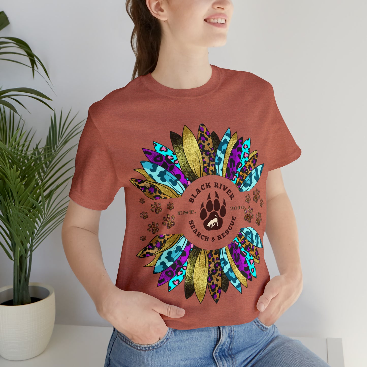 Black River Search & Rescue Logo Multicolor Sunflower Unisex Jersey Short Sleeve Tee