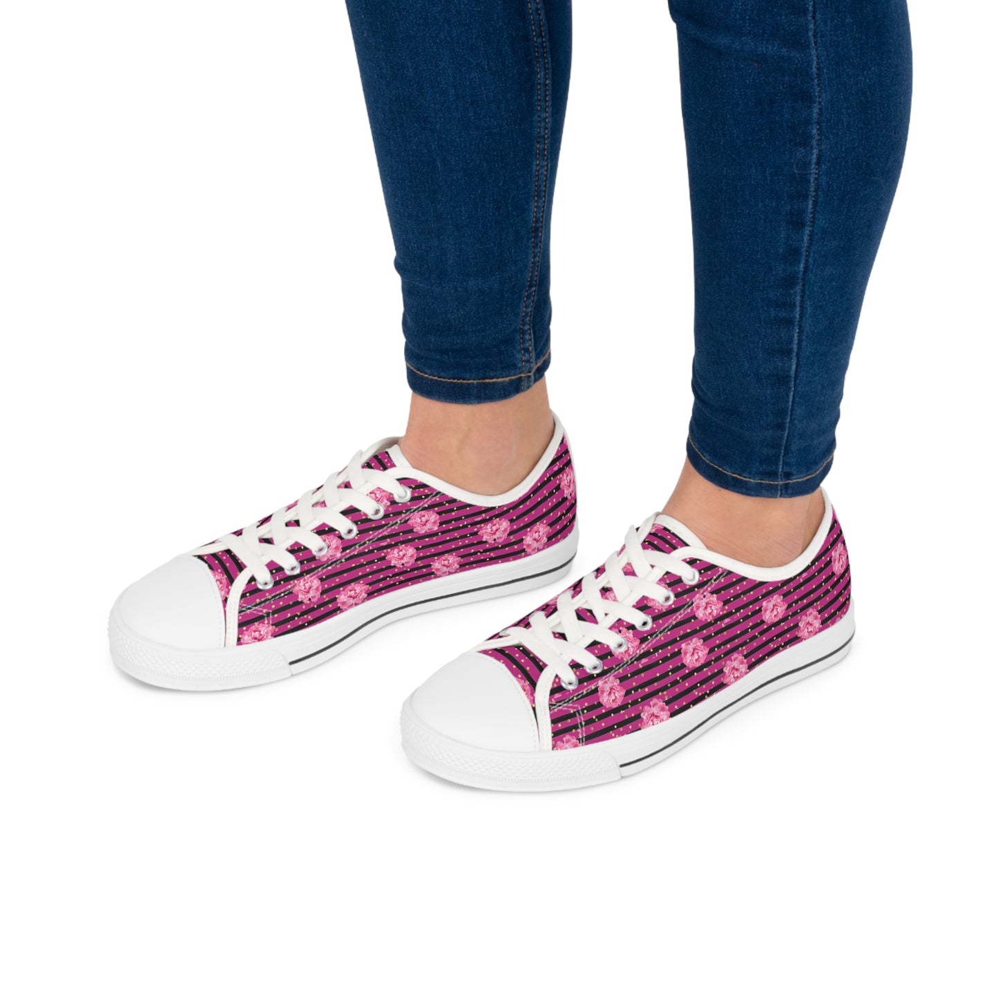 Rose and Black Striped Print Women's Low Top Sneakers